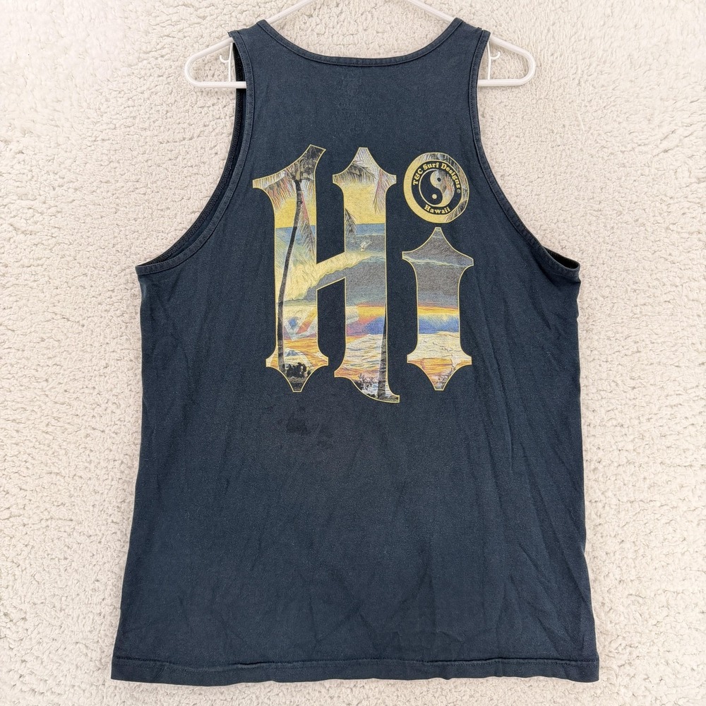 T&C Surf Designs Shirt Mens Large Blue HI Hawaii Yin Yang Tank Top Surf Graphic